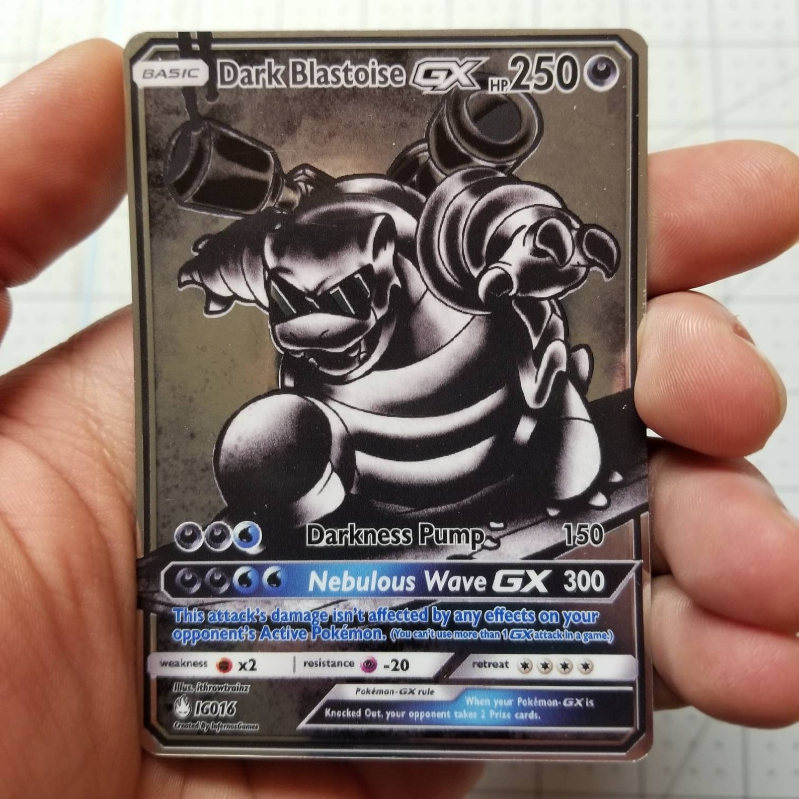 Dark Blastoise GX Full Art Metallic Silver Holo Custom Orica Etsy