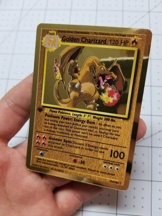 1st edition metallic gold holo charizard wotc style custom etsy