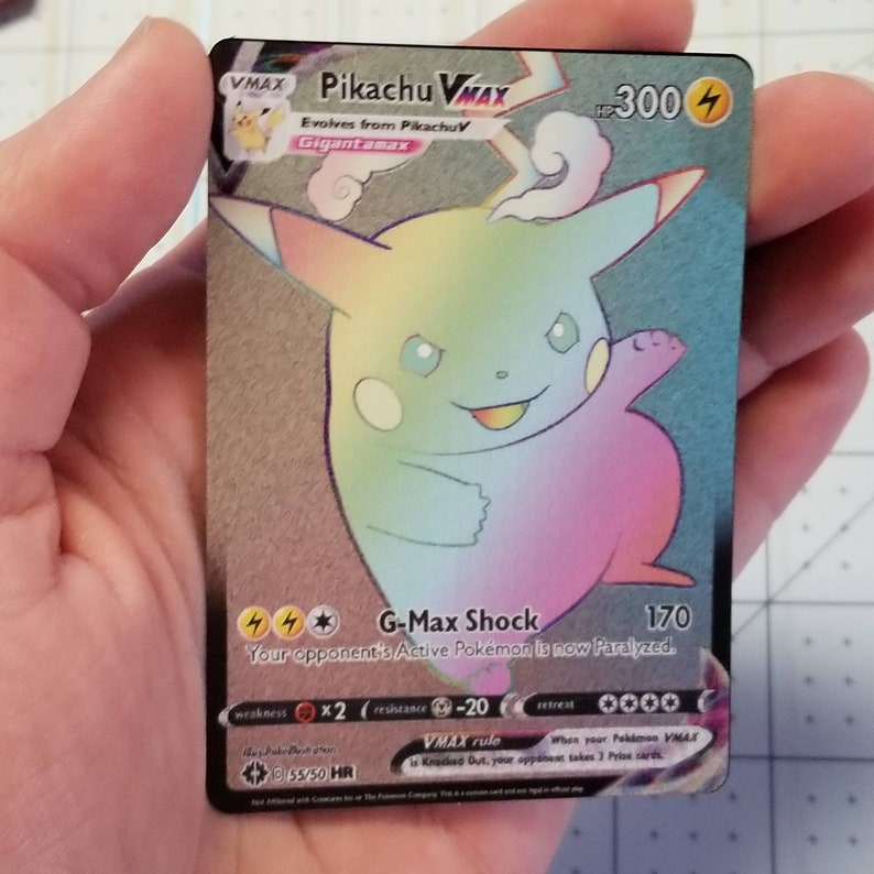 Pikachu Gigantamax V Full Art Rainbow Rare Holo Custom Orica | Etsy