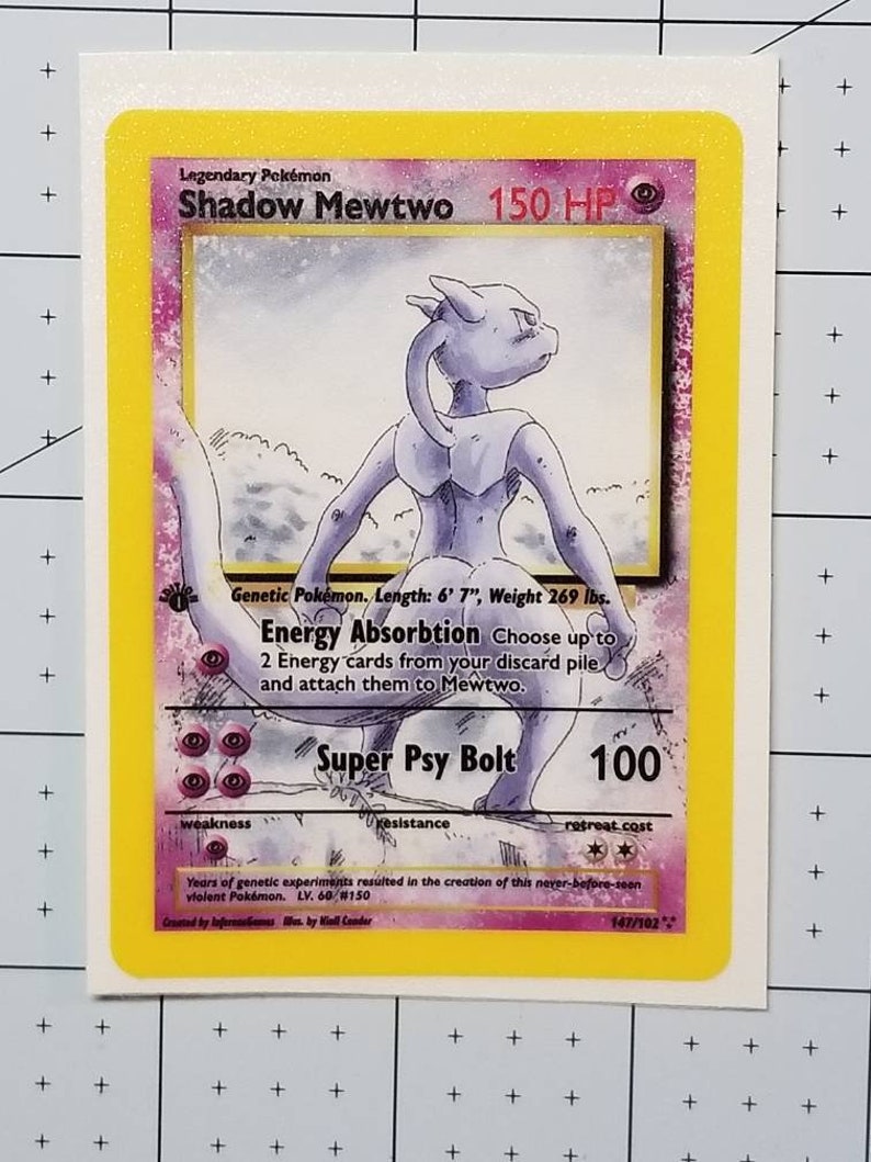 1st Edition Shadow Mewtwo Full Art Non Holo Vintage Style Custom Orica Pokemon Card