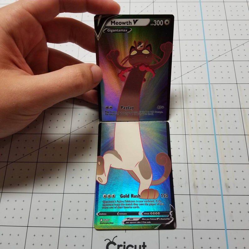Meowth Gigantamax V Full Art Rainbow Holo Custom Orica Pokemon | Etsy