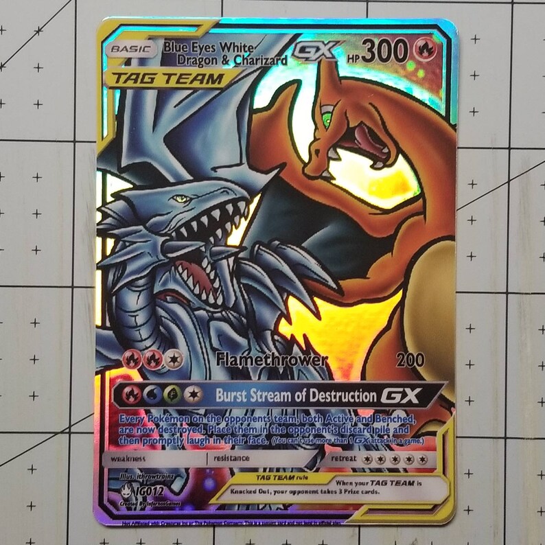 Blue Eyes White Dragon & Charizard GX Full Art Rainbow Holo Etsy