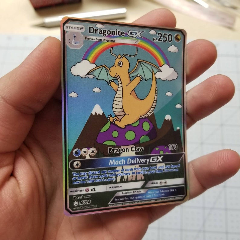 Dragonite GX Full Art Rainbow Holo Custom Orica Pokemon Card Etsy