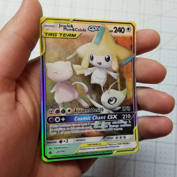 Jirachi Mew And Celebi Tag Team Gx Full Art Rainbow Holo Etsy