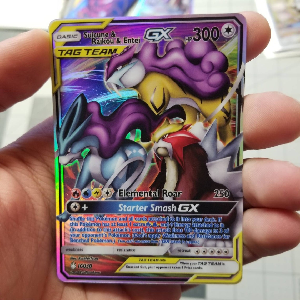 Suicune Raikou Entei GX Full Art Rainbow Holo Custom Orica Etsy