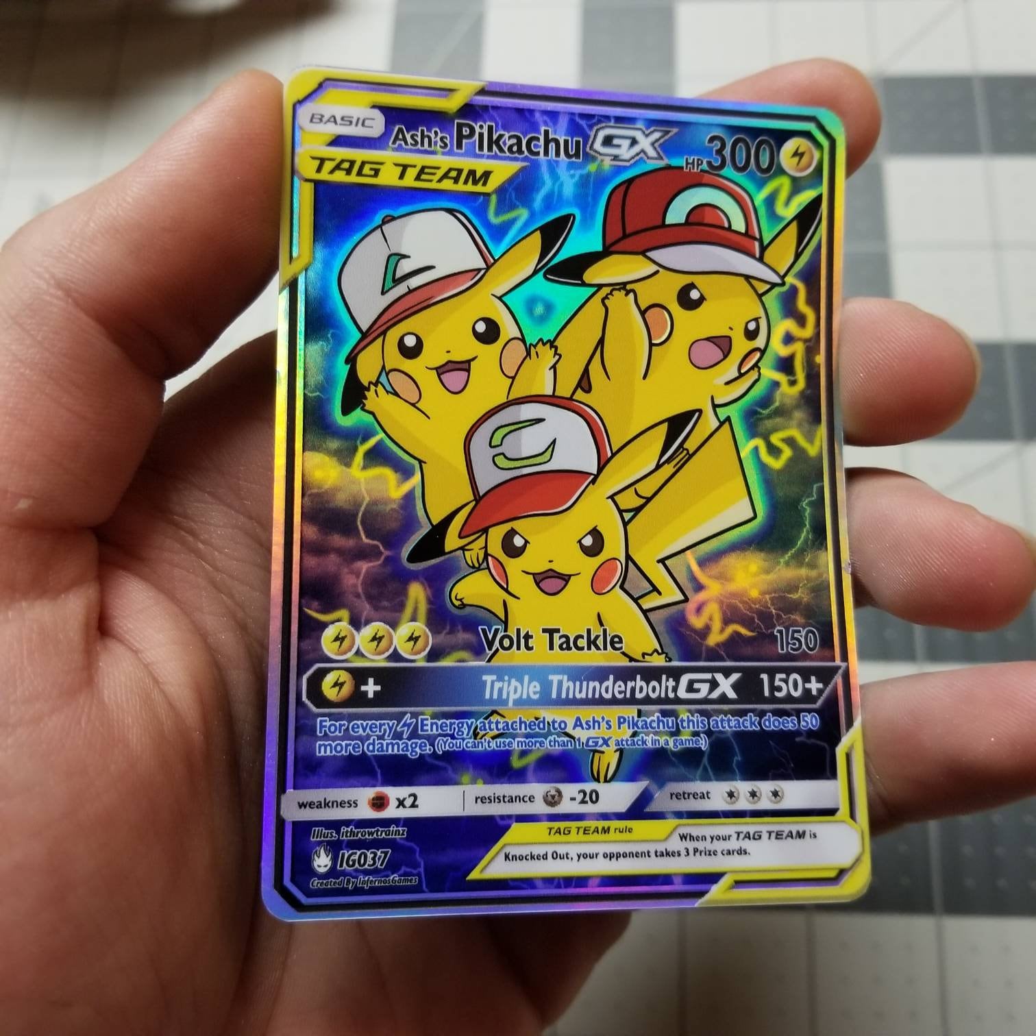 Ash's Pikachu Tag Team GX Full Art Rainbow Holo Custom | Etsy