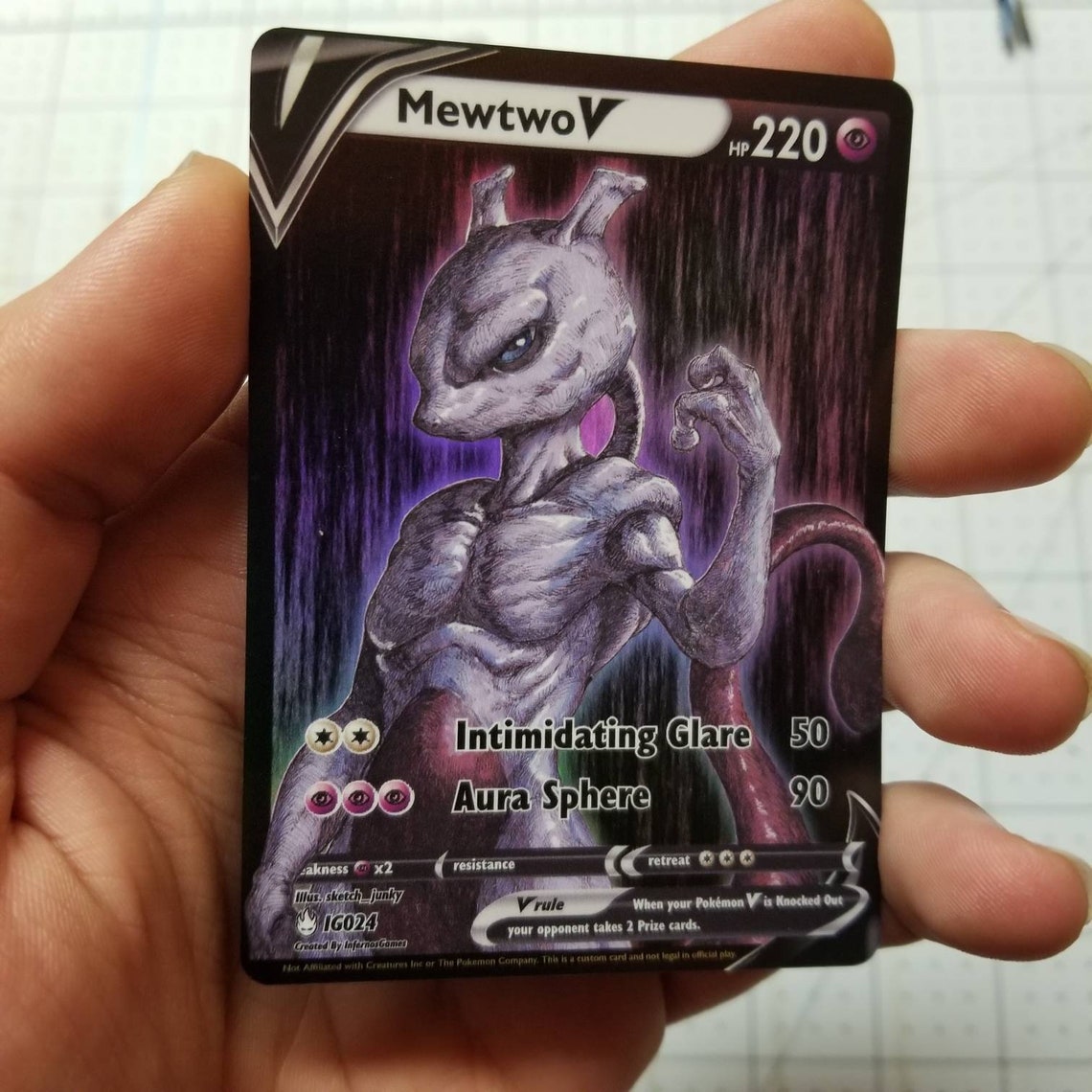 Mewtwo V Full Art Rainbow Holo Custom Orica Pokemon Card Etsy