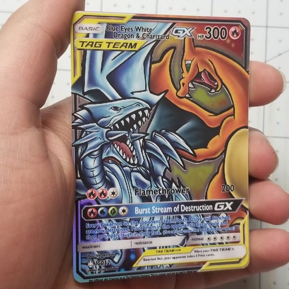 Blue Eyes White Dragon Charizard Gx Full Art Rainbow Holo Etsy