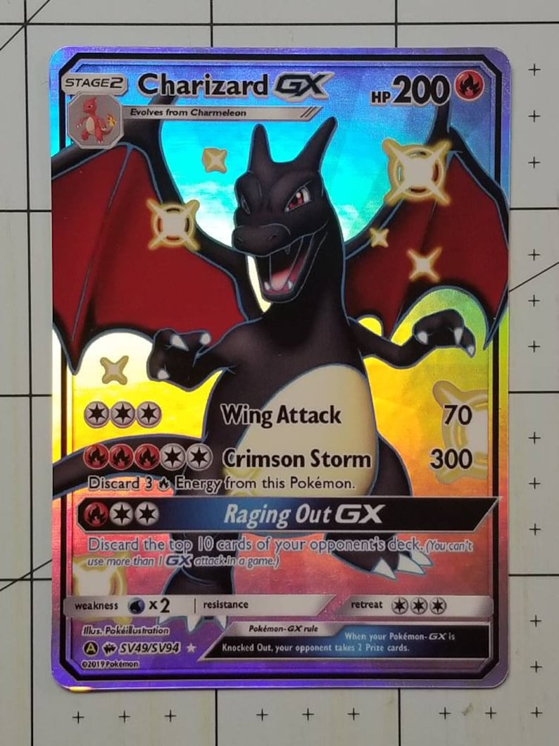 Shiny Charizard GX Full Art Rainbow Holo Custom Orica Pokemon | Etsy