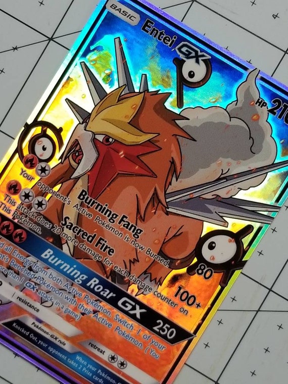 Entei GX Full Art Rainbow Holo Custom Orica Pokemon Card Etsy
