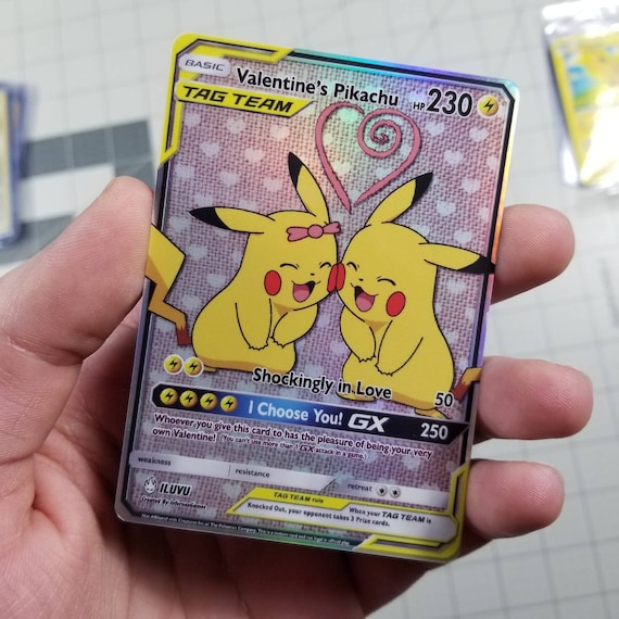 Valentine's Day Pikachu Tag Team GX Full Art Rainbow Holo Etsy