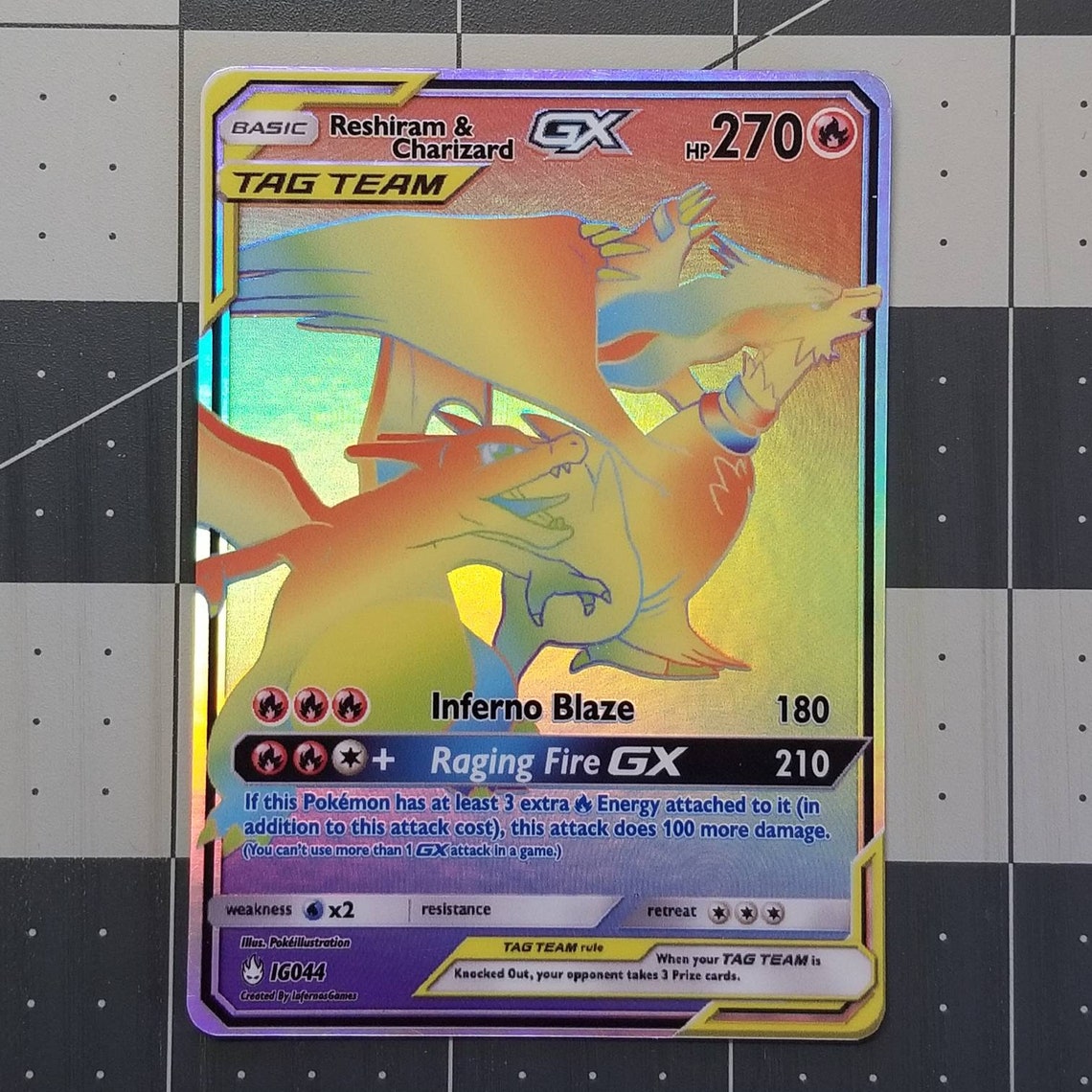 Reshiram Charizard Tag Team GX Full Art Rainbow Rare Holo Etsy