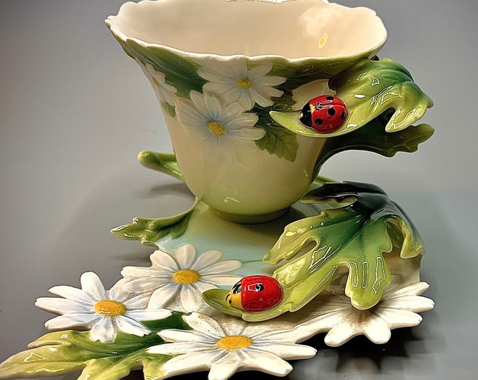 Franz Porcelain Ladybug Teacup Saucer No Spoon Excellent Etsy