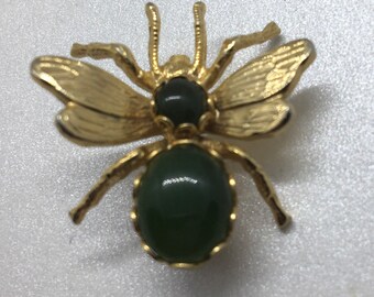 Vintage Spider Pin Sterling silver Jade Jadite? Vintage jewelry Bug Collectible Jewelry runway fashion LA eb