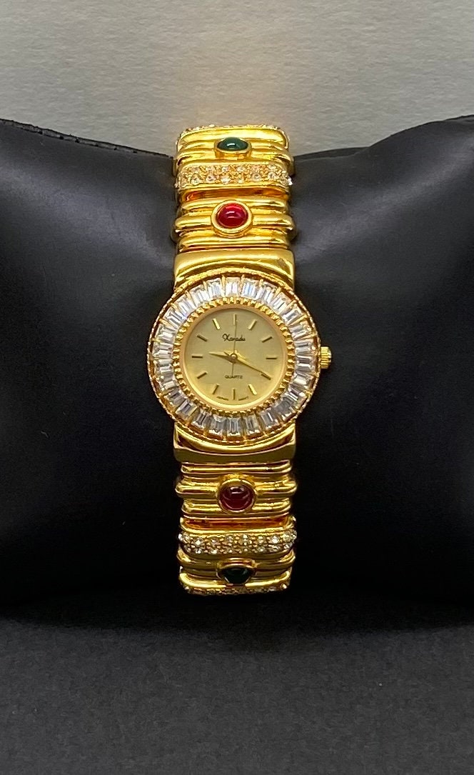 Vintage Xanadu Jeweled Crystal Gold Plated Ladies Watch - Etsy display picture 1