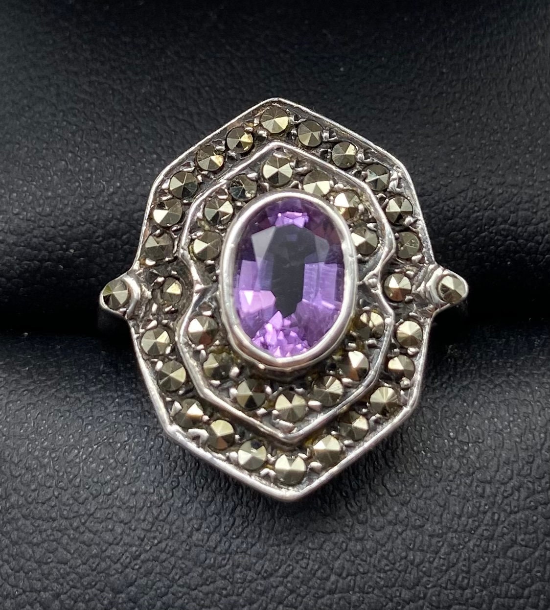 Bague Art Déco Filigrane Marcassite - Argent Sterling 925 - Taille 53 - Occasion