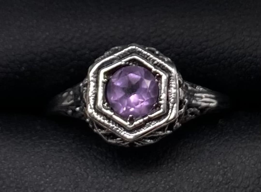 Bague Art Déco En Argent 835 Avec Améthyste - Taille 57 (18.1mm) - Ancienne, Origine Allemagne