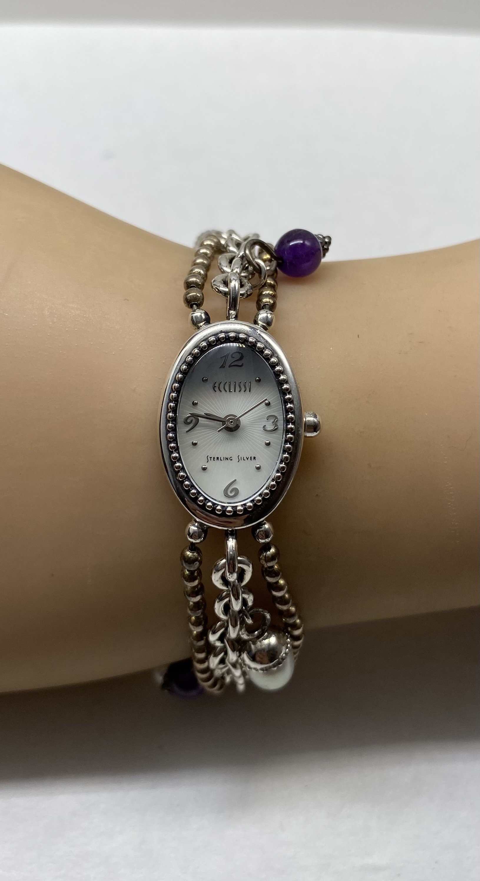 Ecclissi Sterling Silver Ball Bead Pearl & Amethyst Charm  display picture 1