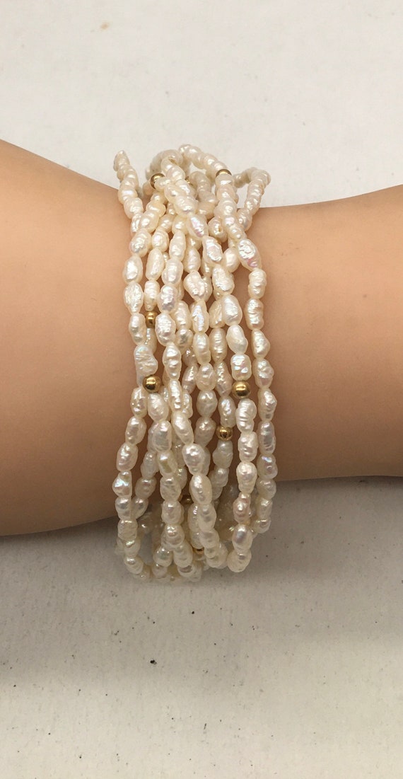 Vintage Freshwater Pearl Multi Strand Bracelet Gold Filigree
