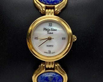 Main Line Time Lapis Lazuli Watch/Women's Quartz /Cabochon Stones/ Gold Plated Bracelet