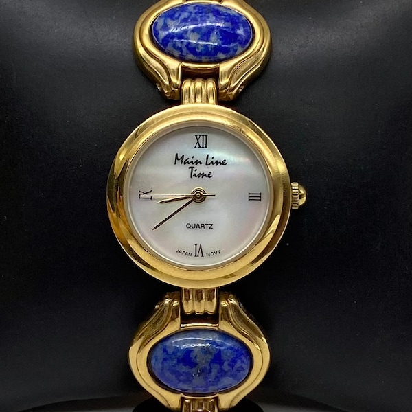 Main Line Time Lapis Lazuli Watch/Women's Quartz /Cabochon Stones/ Gold Plated Bracelet