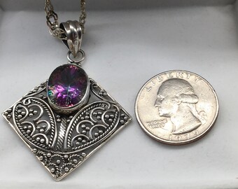 Vintage Mystic Topaz Pendant Necklace Sterling Silver