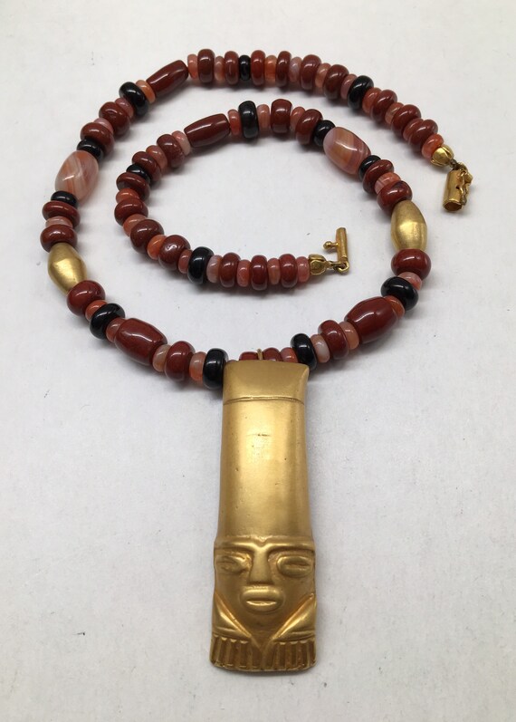 Vintage MMA Museum Gold Tone Red Jasper Necklace - image 2