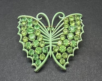 Broche Vintage Papillon Or Verre Violet Vert - Bijou Ancien Rare - Occasion
