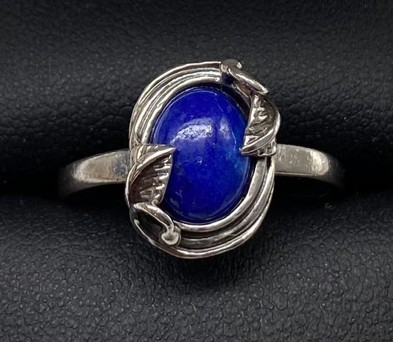 Vintage Sterling Silver Blue Lapis Lazuli Cabochon Ring Size 7.75