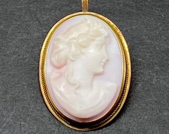Pendentif Vintage Or 18k Avec Camée Corail - Jeune Fille, Occasion