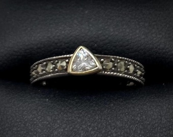 Anillo vintage JJ Judith Jack de plata de ley con circonitas y marcasitas, talla 8