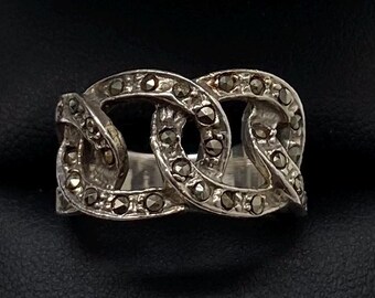 Vintage Art Deco Sterling Silver & Marcasite  Ring Size 6.5