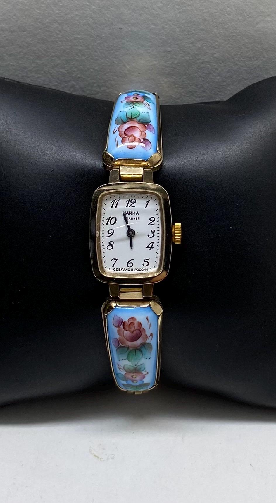 【希少】Russia Ukraina antique vintage Vintage Russian Yanka Kamher Mechanical Watch Blue Floral Enamel