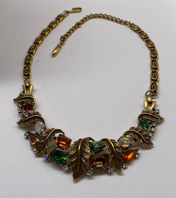 Vintage Signed Coro Gold tone with Multi Color Cr… - image 2