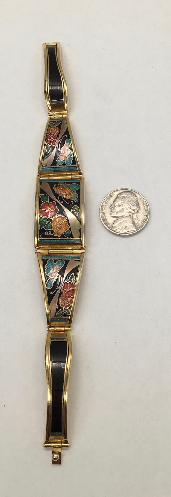 Vintage Cloisonné butterfly & flower bracelet - image 3