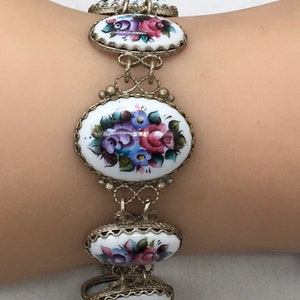 Vintage zilveren filigraan bloem link armband