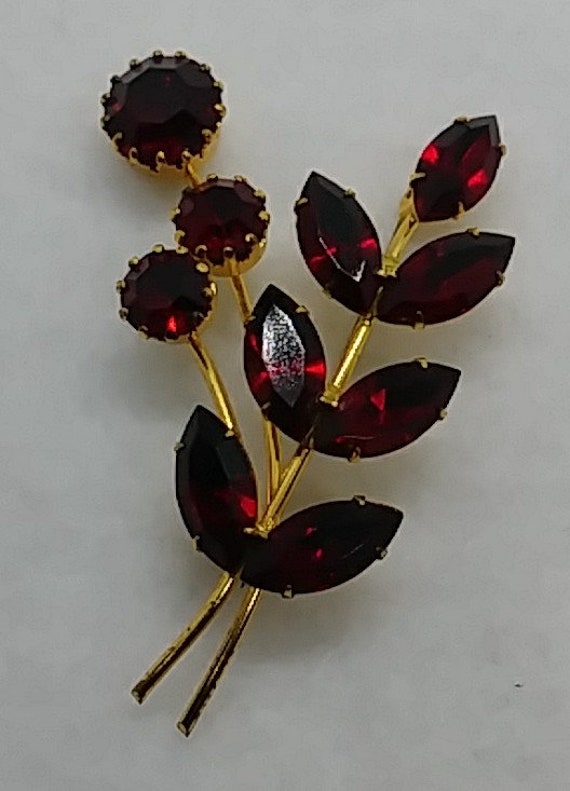 Vintage Austria crystal red rhinestone floral broo