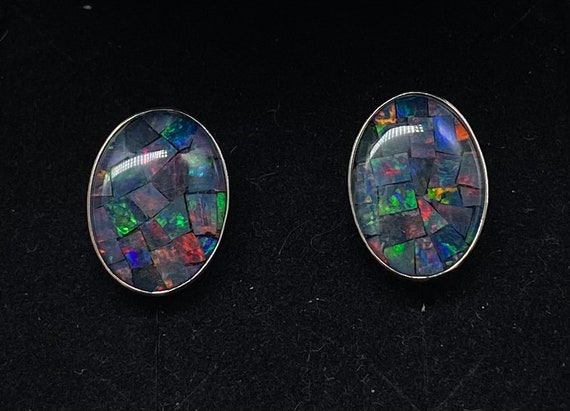 Vintage Mosaic Australian Fire Opal Stud Earrings… - image 1
