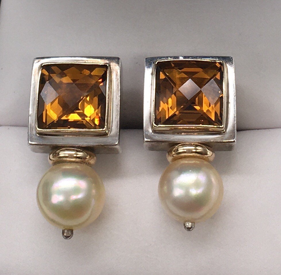 Michael Dawkins Sterling & 14k Gold Citrine Pearl Stud - Etsy Australia