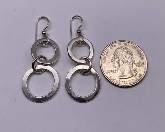 Sterling Silver Circle Drop Dangle Earrings - image 3