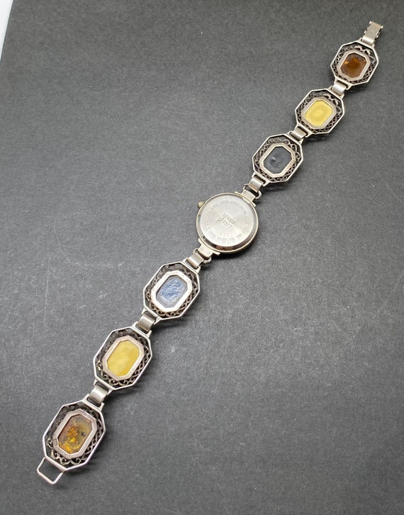 Vintage Sterling Silver Watch with Genuine Amber … - image 4