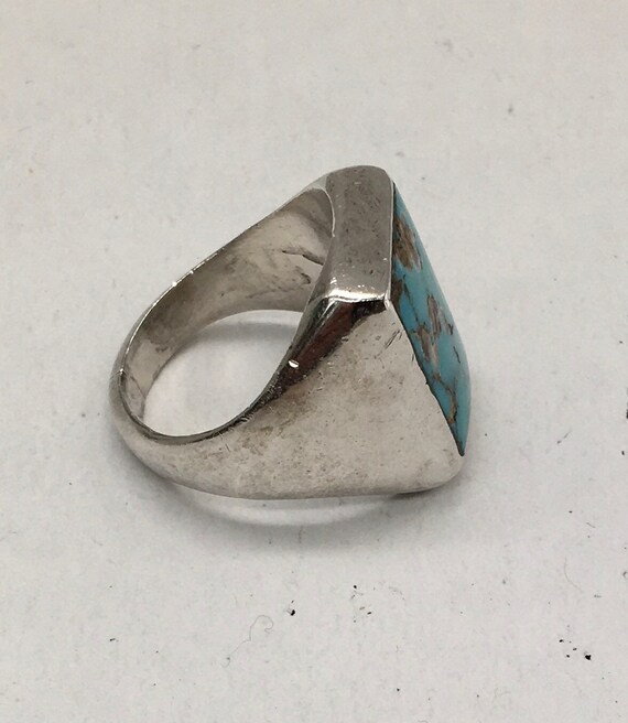 Vintage Huge Sterling Silver Turquoise Ring Size … - image 3