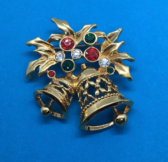 Vintage Christmas bell brooch pin - image 1