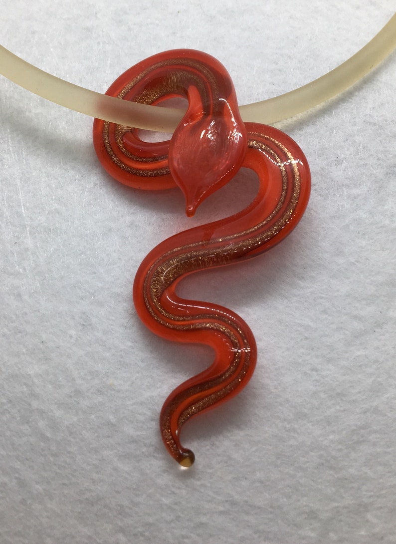 Vintage hand blown glass snake pendant necklace