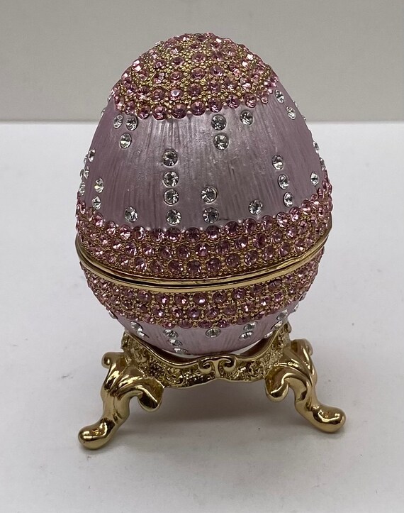 Vintage Faberge Egg Purple Enamel Rhinestone Jeweled Collectible Figurine Etsy