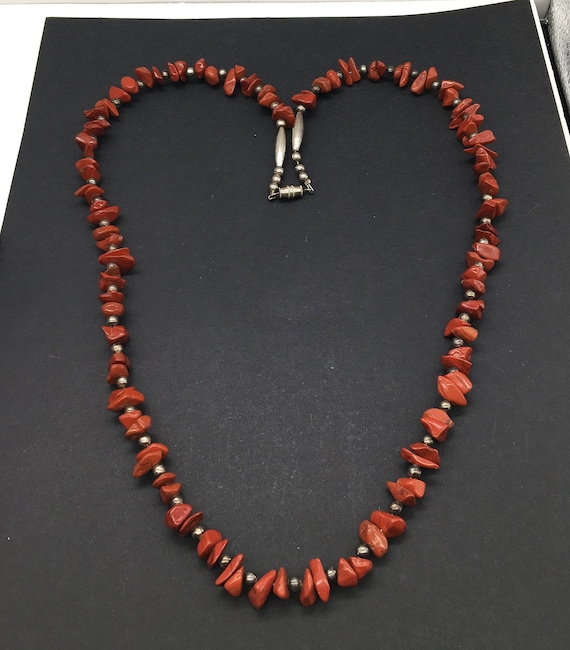 Vintage red jasper silver necklace - image 2