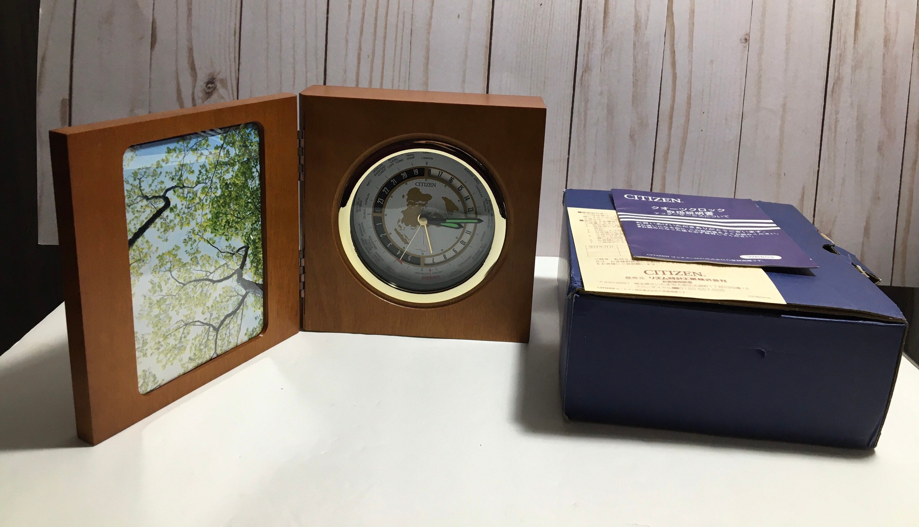Citizen Clock World Laser Wood Clock With Side Photo Frame - Etsy