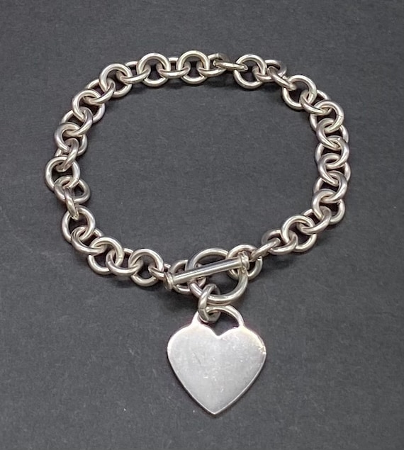 Vintage Sterling Silver Heart Charm Tag Rollo Bra… - image 1
