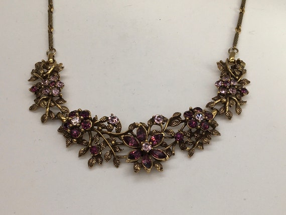 Vintage Coro Purple Rhinestone Necklace - image 2