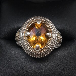 Vintage Sterling & 14k Gold Faceted Citrine Ring Size 7.25